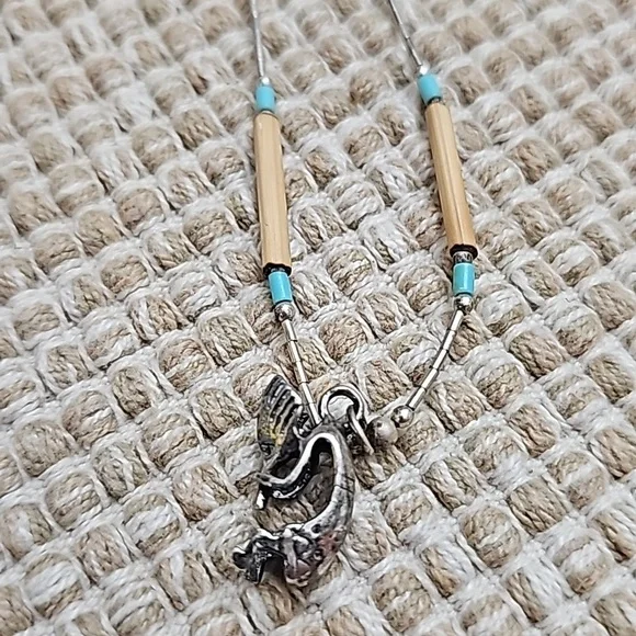 Native American Sterling Silver 925 necklace with beads and pendant 16 i… - Picture 7 of 7